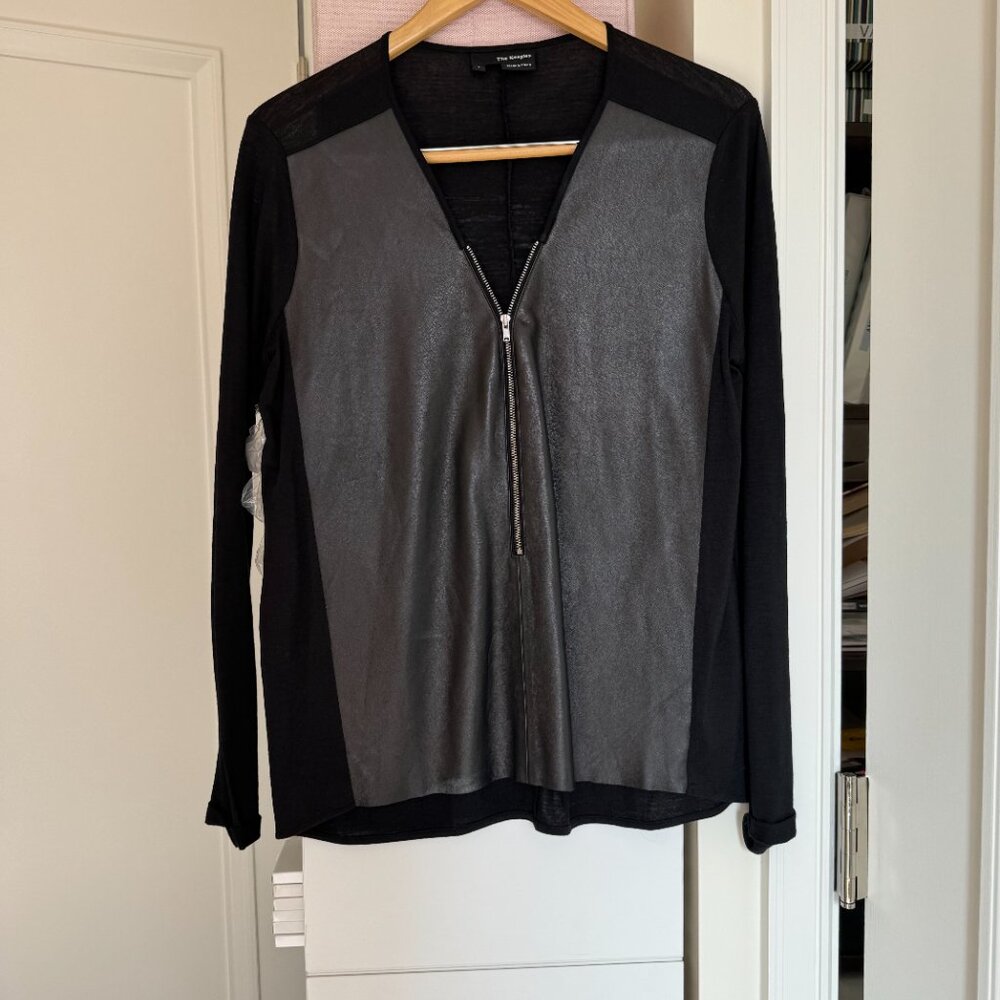 The Kooples Black Top with a Leather Front, and Zipper Detial